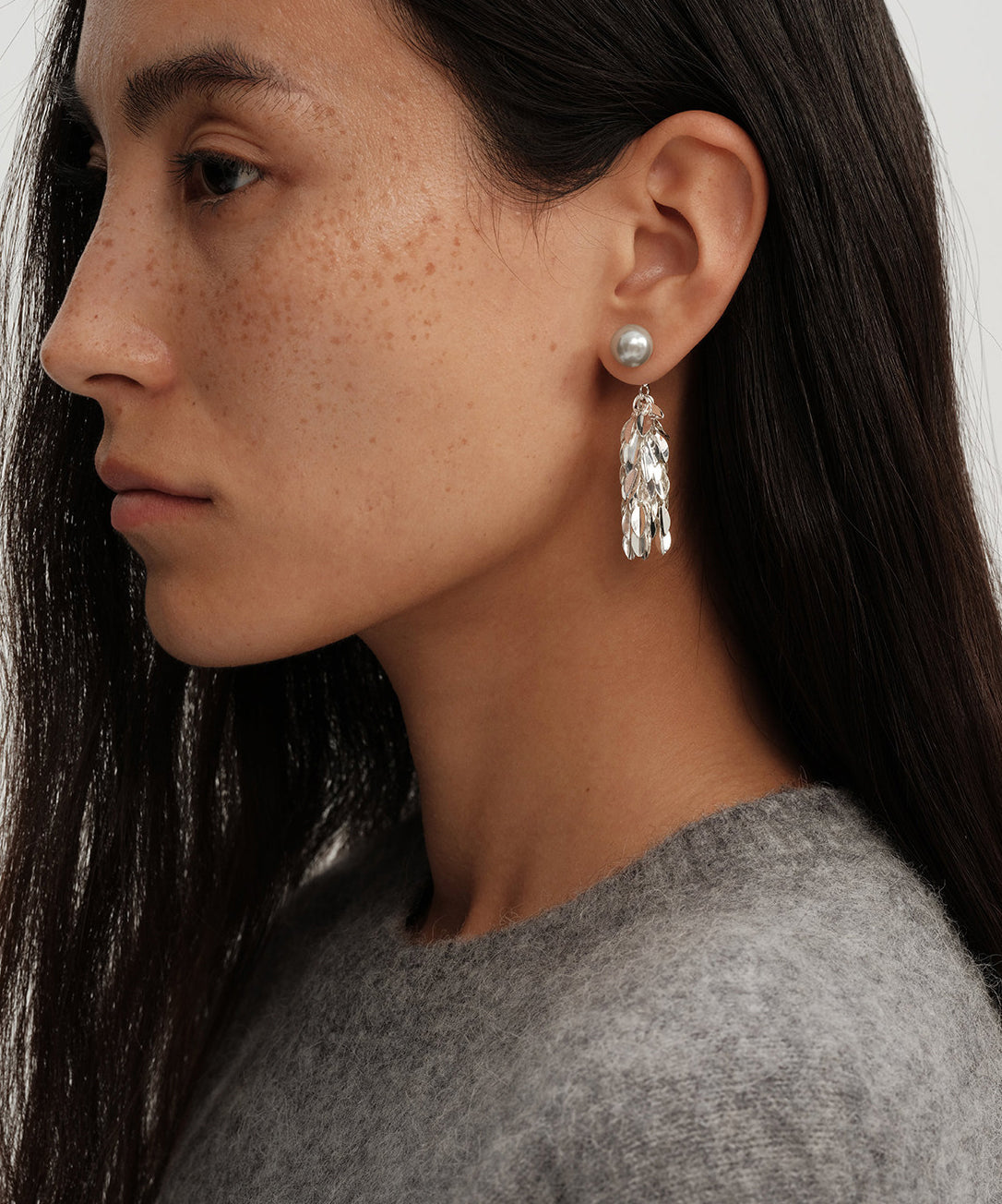 DIY Silvery Tasseled Copper Pearl Drop Earrings