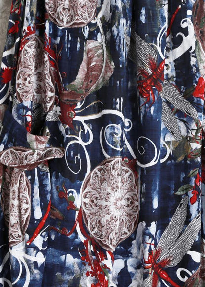 DIY Spaghetti Strap pockets dress design blue print Dress - SooLinen