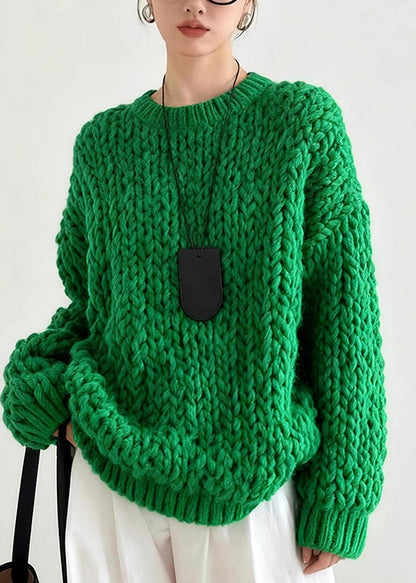 DIY Tea Green Oversized Cable Knit Sweater Tops Winter