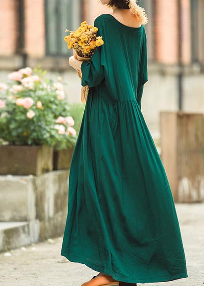 Luxy Green Loose Maxi Dress Caftans - SooLinen