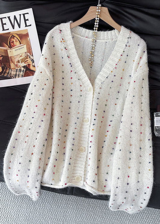 DIY White Embroidered Warm Knit Cardigans Fall