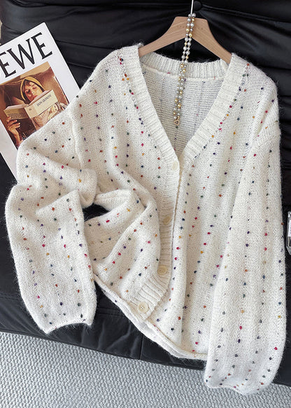 DIY White Embroidered Warm Knit Cardigans Fall