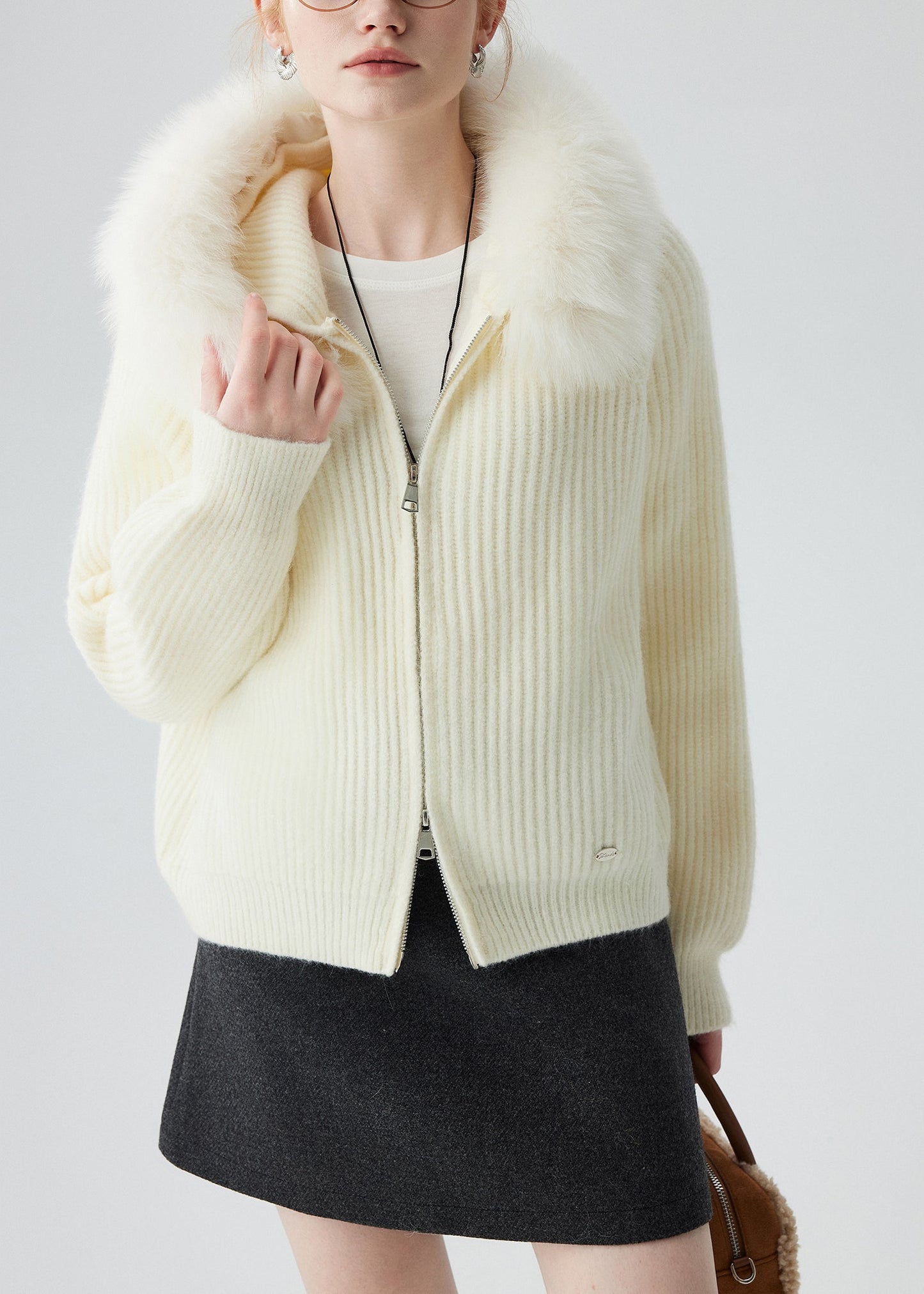 DIY White Hooded Patchwork Fox Fur Knit Cardigans Winter