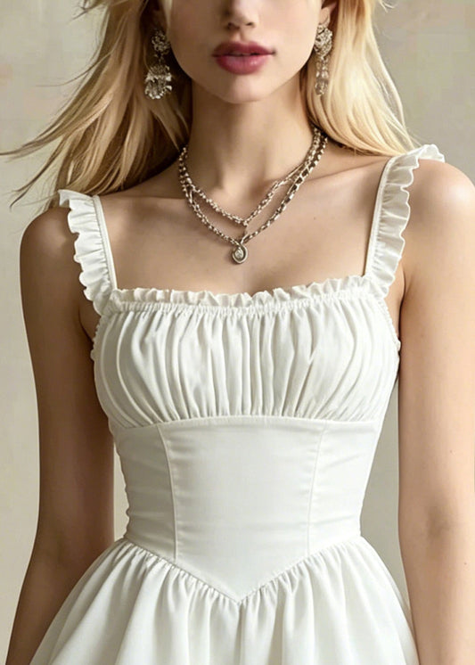DIY White Ruffles Layered Cotton Mini Dress Summer