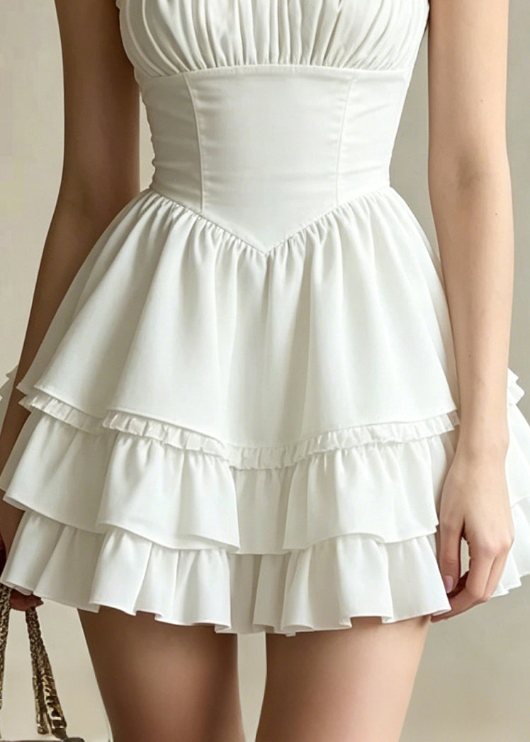 DIY White Ruffles Layered Cotton Mini Dress Summer