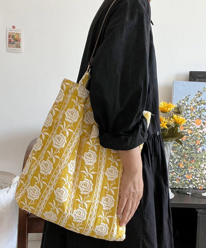 DIY Yellow Embroidered Flower Canvas Shoulder Bags