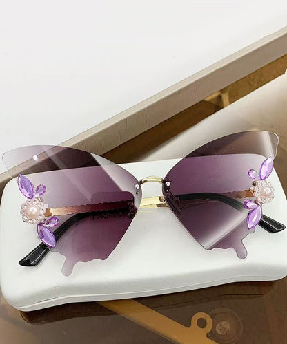 DIY Yellow Metal Zircon Pearl Butterfly Sunglasses