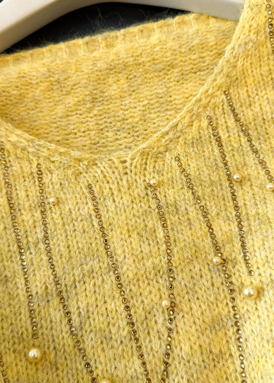 DIY Yellow Oversized Nail Bead Knit Sweaters Winter