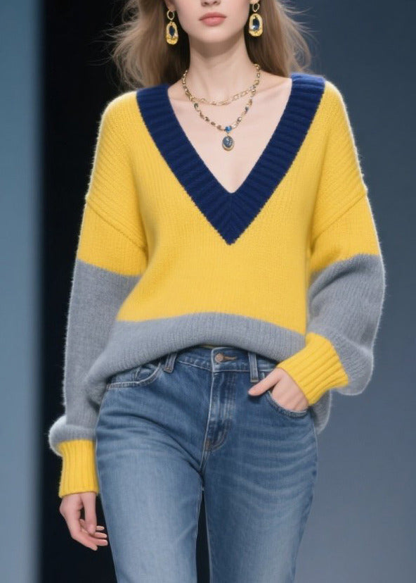 DIY Yellow Oversized Patchwork Sweater Winter