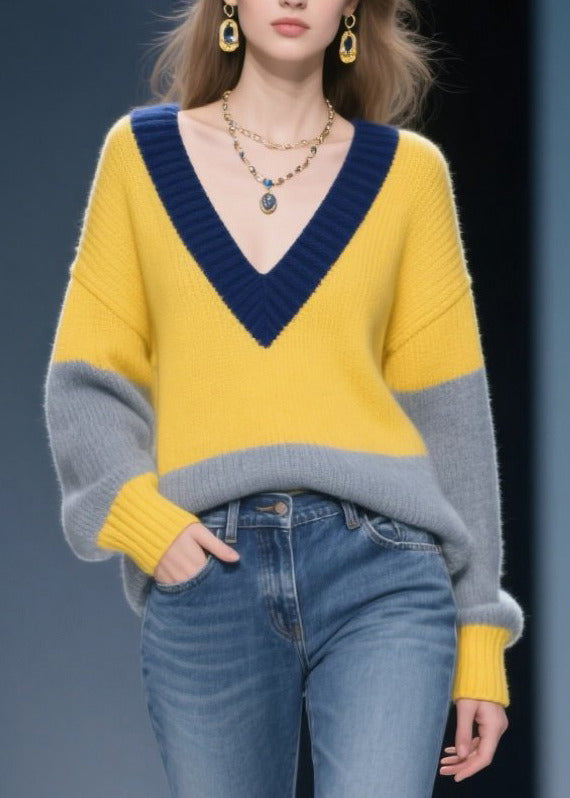DIY Yellow Oversized Patchwork Sweater Winter