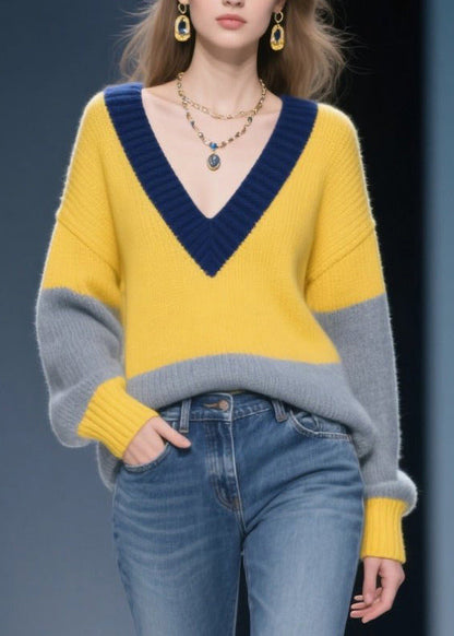 DIY Yellow Oversized Patchwork Sweater Winter