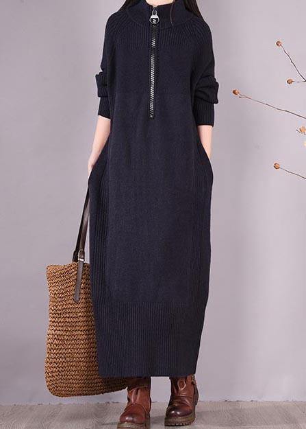 DIY Zippered Pockets Spring Clothes For Women Pattern Black Loose Dresses - SooLinen