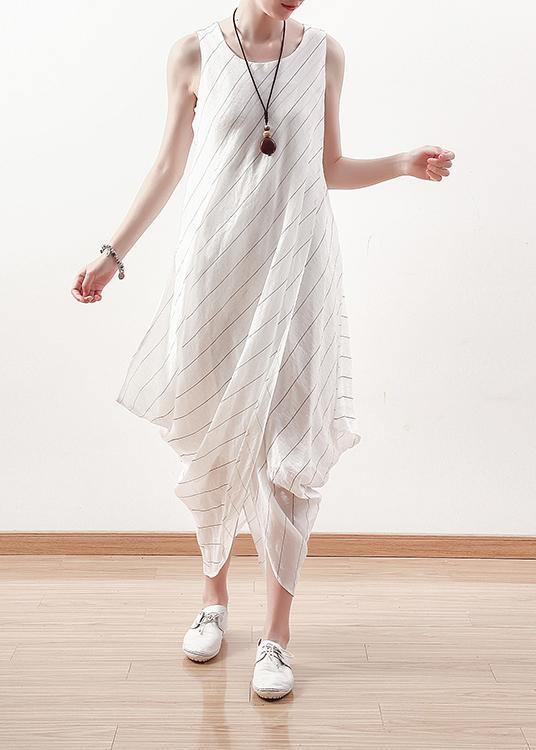 DIY asymmetric linen dresses Work white striped Dress summer - SooLinen