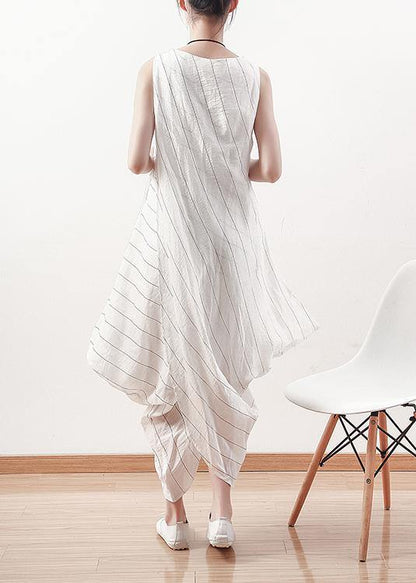 DIY asymmetric linen dresses Work white striped Dress summer - SooLinen