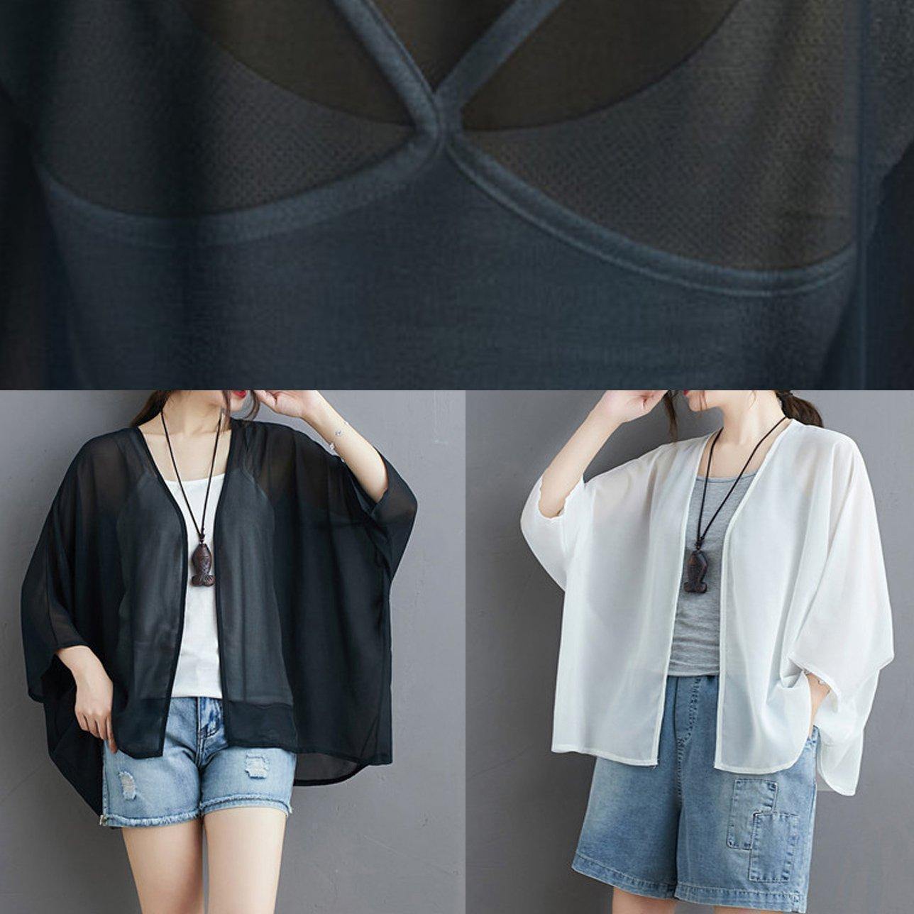 DIY black chiffon box top bracelet sleeved Midi summer tops - SooLinen