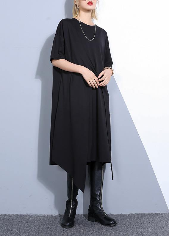 DIY black cotton clothes For Women asymmetric long summer Dresses - SooLinen
