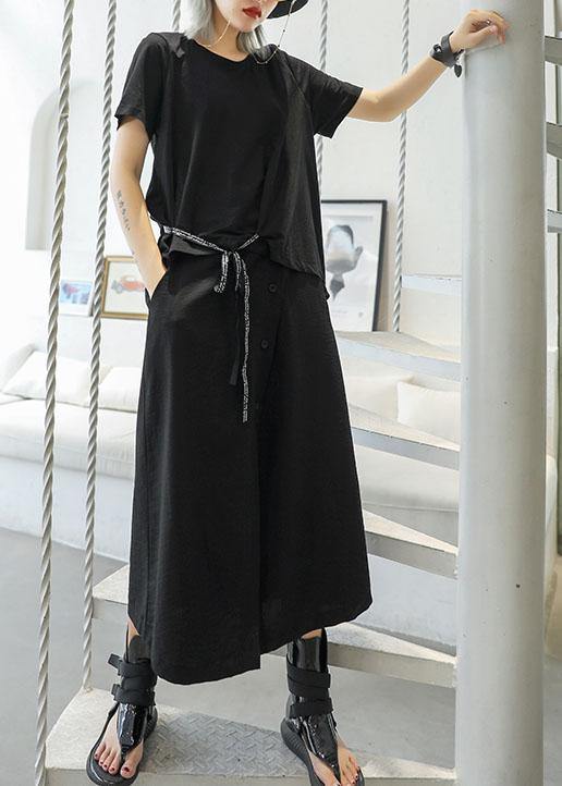 DIY black cotton clothes For Women false two pieces Traveling summer Dress - SooLinen