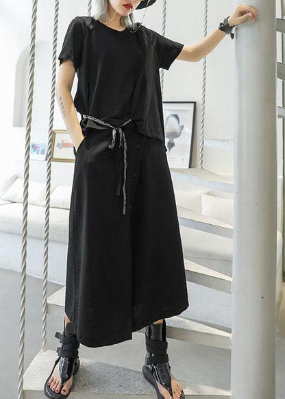 DIY black cotton clothes For Women false two pieces Traveling summer Dress - SooLinen