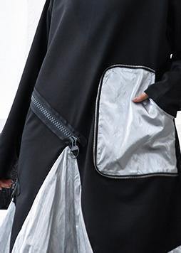 DIY black cotton quilting clothes patchwork high neck Maxi Dress - SooLinen