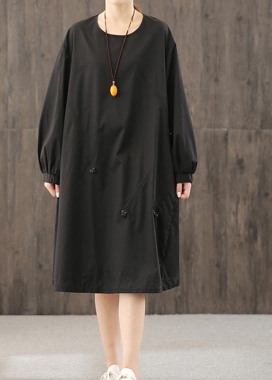 DIY black dresses o neck Cinched Dress - SooLinen