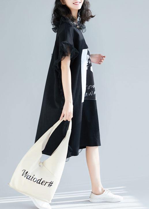 DIY black ruffles cotton Wardrobes Appliques Maxi summer Dresses - SooLinen