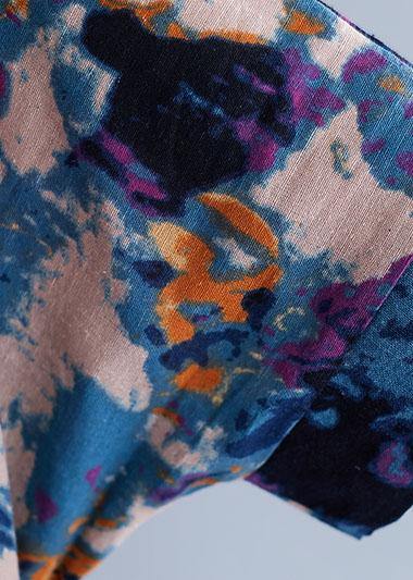 DIY blue prints linen Long Shirts o neck Love summer Dresses - SooLinen