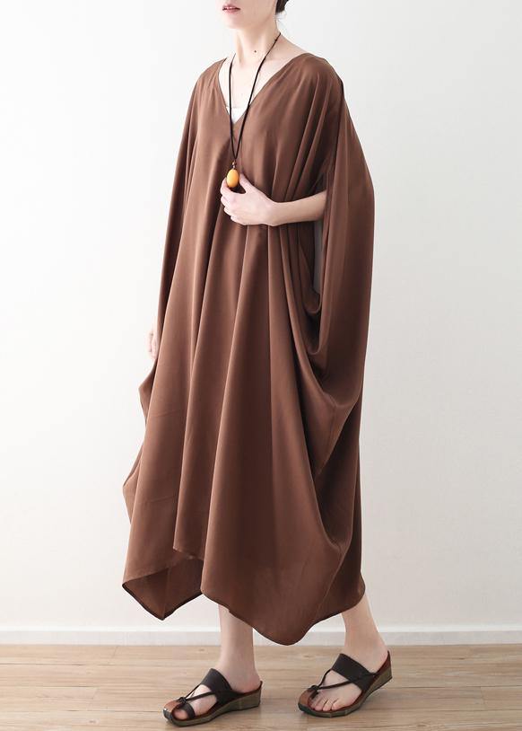 DIY chocolate silk Robes Pakistani Sewing v neck Kaftan summer Dresses - SooLinen