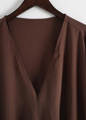 DIY chocolate silk Robes Pakistani Sewing v neck Kaftan summer Dresses - SooLinen