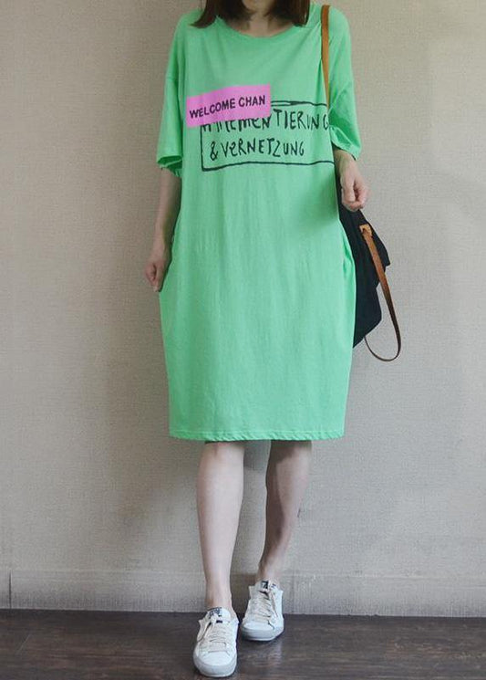 DIY cotton dresses Sweets Summer Loose Letter Casual Straight Dress - SooLinen
