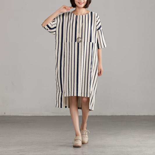 DIY Chiffon clothes For Women 2025 Round Neck Chiffon Stripe Loose Dress