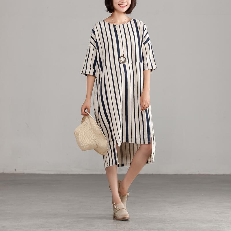 DIY Chiffon clothes For Women 2025 Round Neck Chiffon Stripe Loose Dress