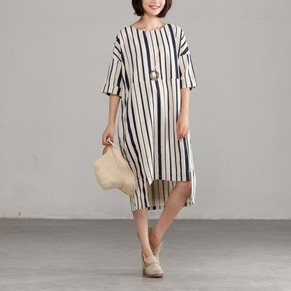 DIY Chiffon clothes For Women 2025 Round Neck Chiffon Stripe Loose Dress