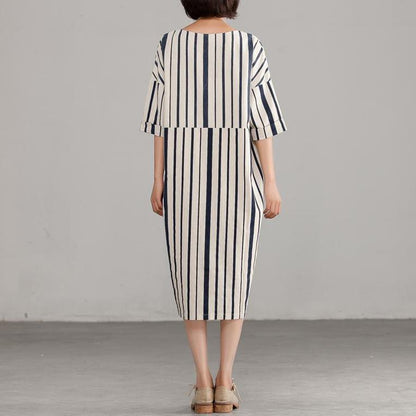 DIY Chiffon clothes For Women 2025 Round Neck Chiffon Stripe Loose Dress