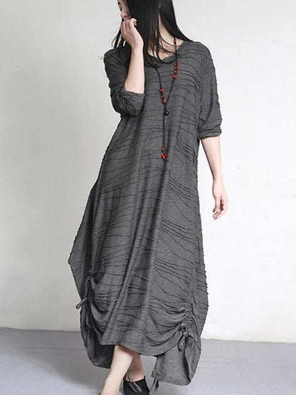 DIY gray Cotton outfit v neck Cinched A Line spring Dress - SooLinen