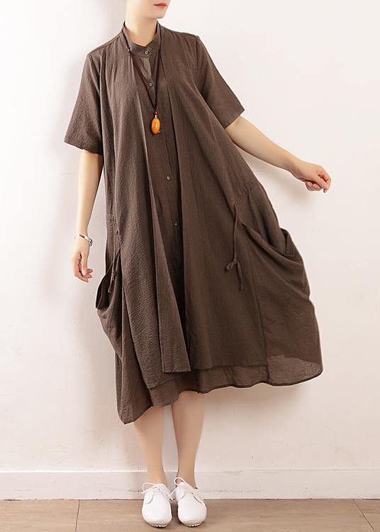 DIY gray cotton clothes For Women Organic Runway big pockets long summer Dresses - SooLinen