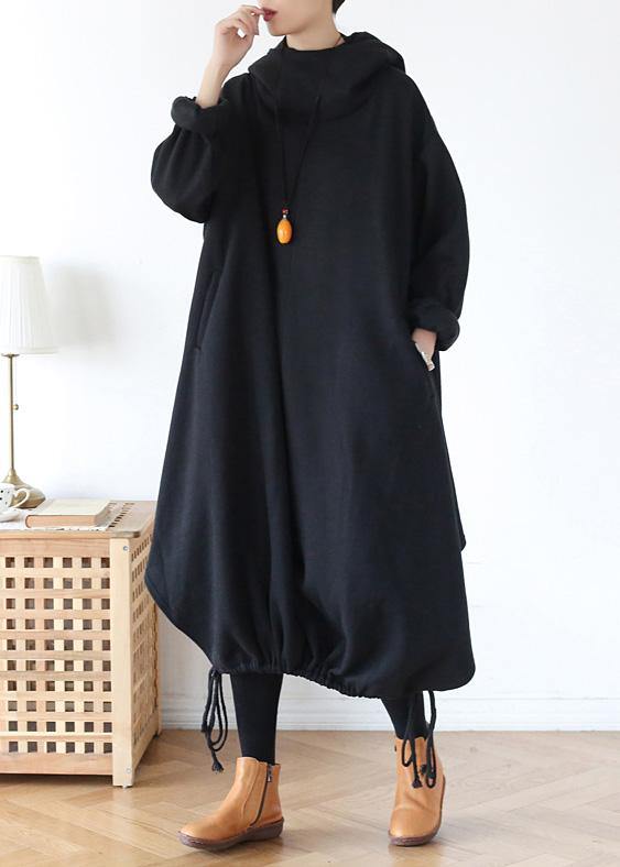 DIY gray cotton tunic pattern hooded asymmetric cotton Dress - SooLinen