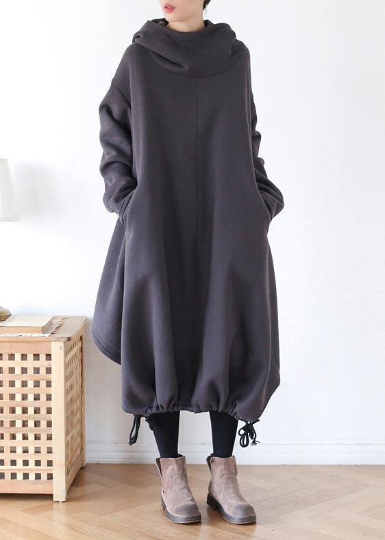 DIY gray cotton tunic pattern hooded asymmetric cotton Dress - SooLinen