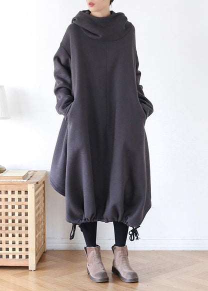 DIY gray cotton tunic pattern hooded asymmetric cotton Dress - SooLinen