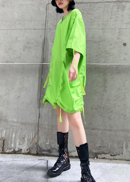 DIY green Cotton clothes For Women drawstring summer Dresses - SooLinen