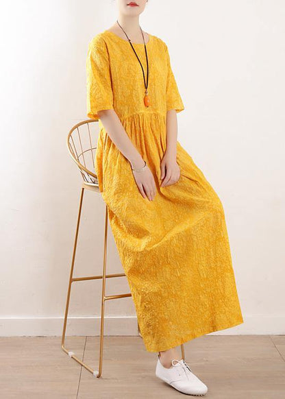 DIY half sleeve linen Wardrobes Tutorials yellow Dresses summer - SooLinen