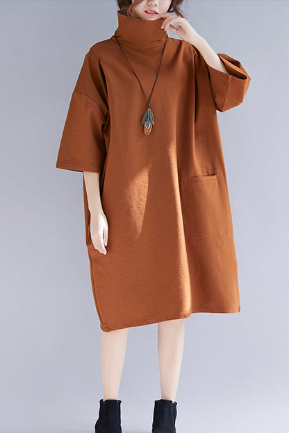 DIY high neck Half sleeve Knit tunic top Mom Wardrobes brown tunic Dresses spring