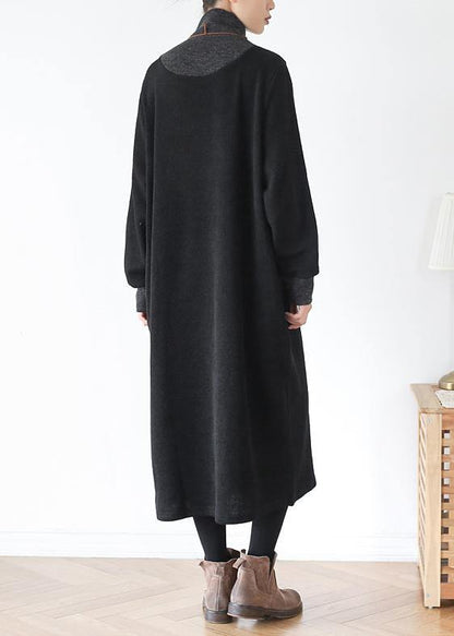 DIY high neck patchwork Tunics Inspiration black loose Dresses - SooLinen