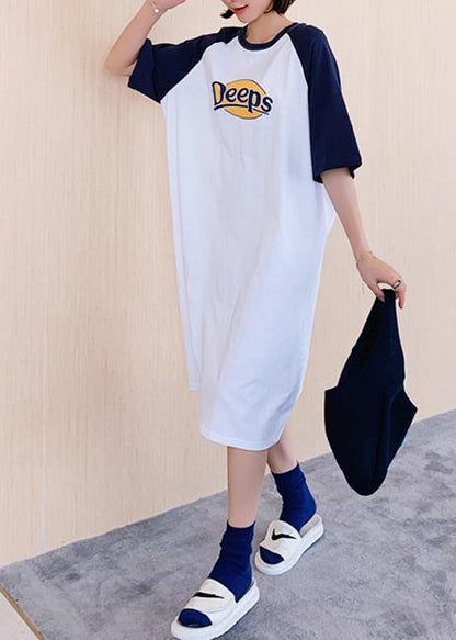 DIY o neck clothes For Women white Letter Robe Dress - SooLinen