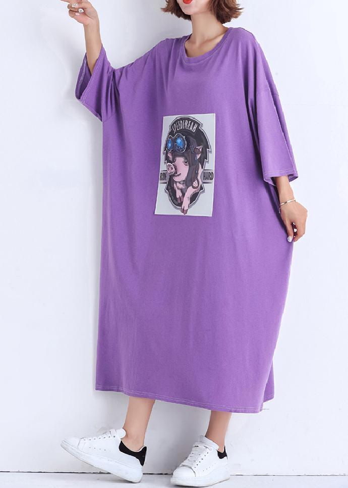 DIY o neck half sleeve cotton quilting dresses purple cotton robes Dress Summer