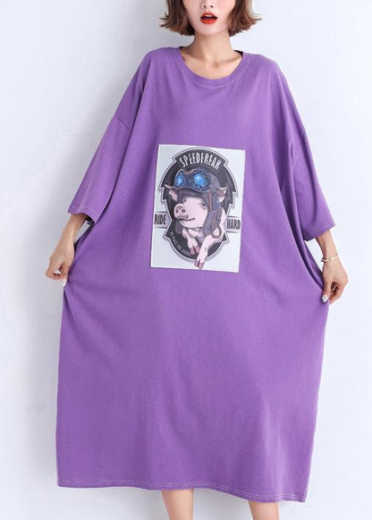 DIY o neck half sleeve cotton quilting dresses purple cotton robes Dress Summer