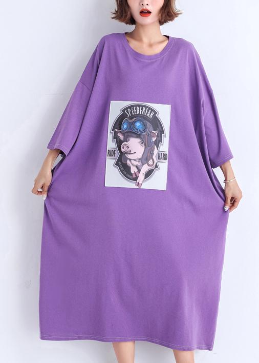 DIY o neck half sleeve cotton quilting dresses purple cotton robes Dress Summer