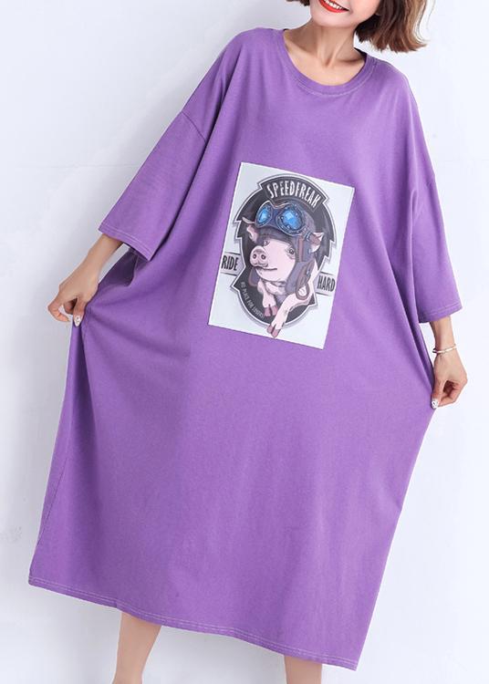 DIY o neck half sleeve cotton quilting dresses purple cotton robes Dress Summer