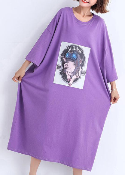 DIY o neck half sleeve cotton quilting dresses purple cotton robes Dress Summer