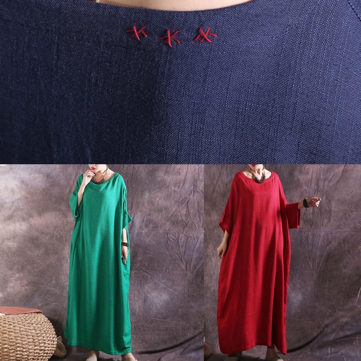 DIY o neck linen cotton Robes Photography blue summer Dress solid color - SooLinen