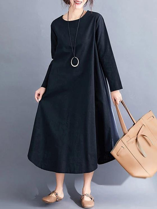 DIY o neck patchwork cotton spring clothes Inspiration black Dresses - SooLinen